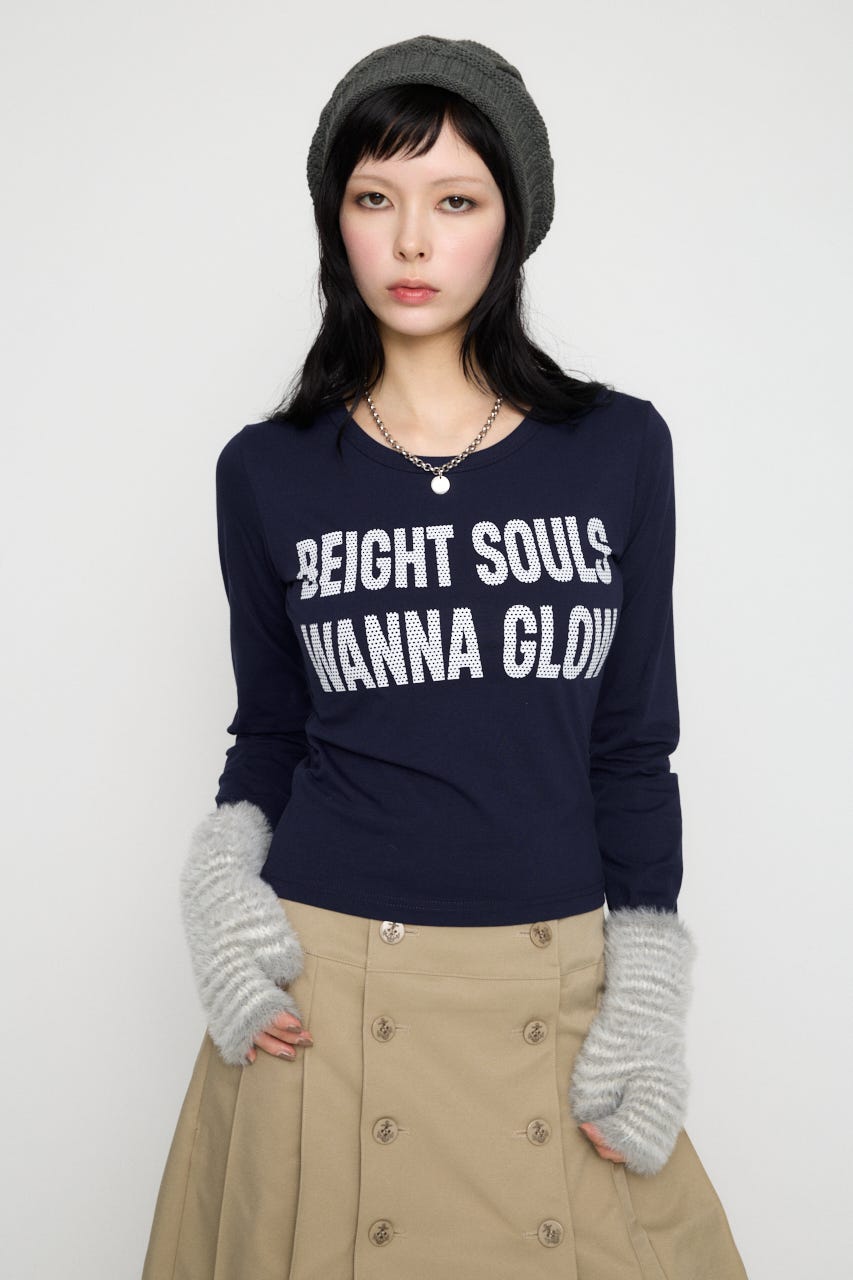 DOT LETTERING PRINT トップス NVY FREE