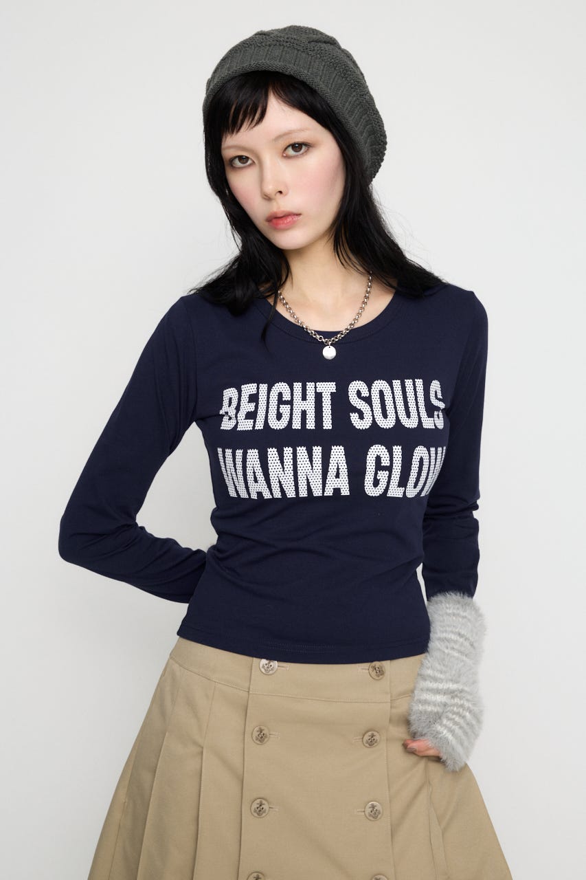 DOT LETTERING PRINT トップス NVY FREE