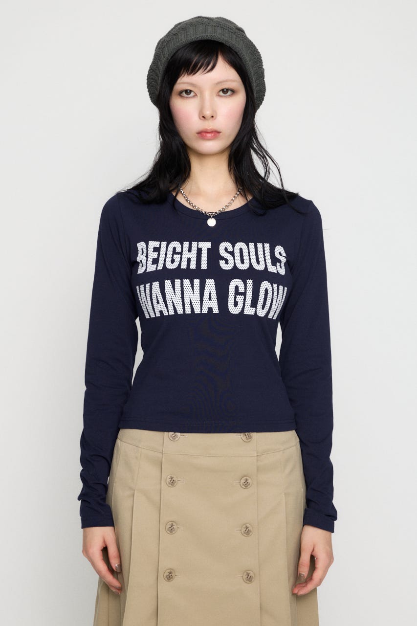 DOT LETTERING PRINT トップス NVY FREE