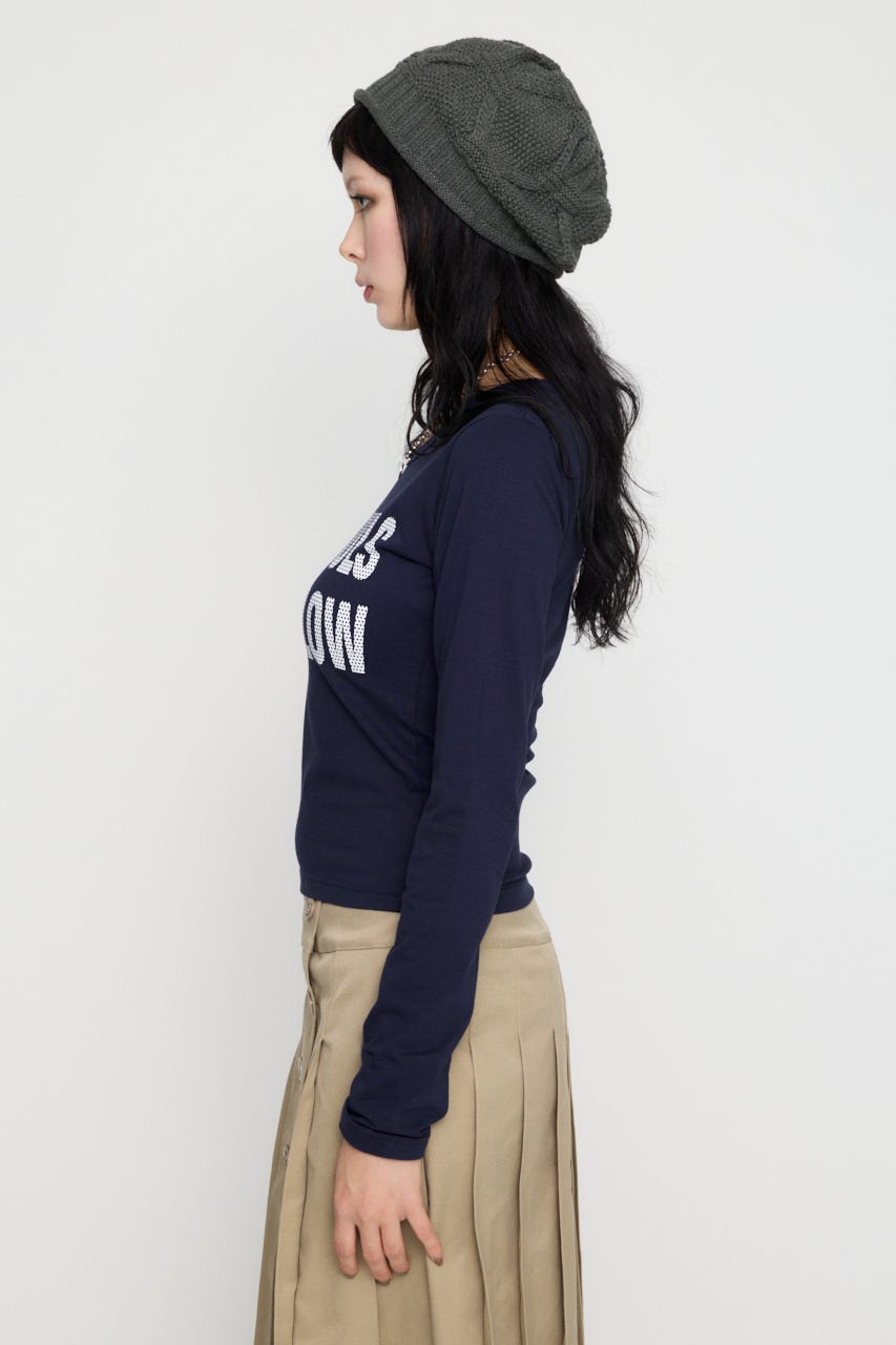 DOT LETTERING PRINT トップス NVY FREE