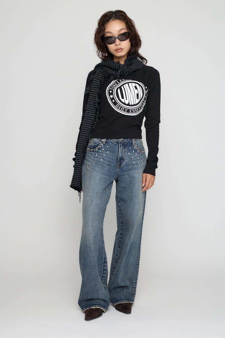 SWITCHING GATHER PRINT トップス BLK FREE