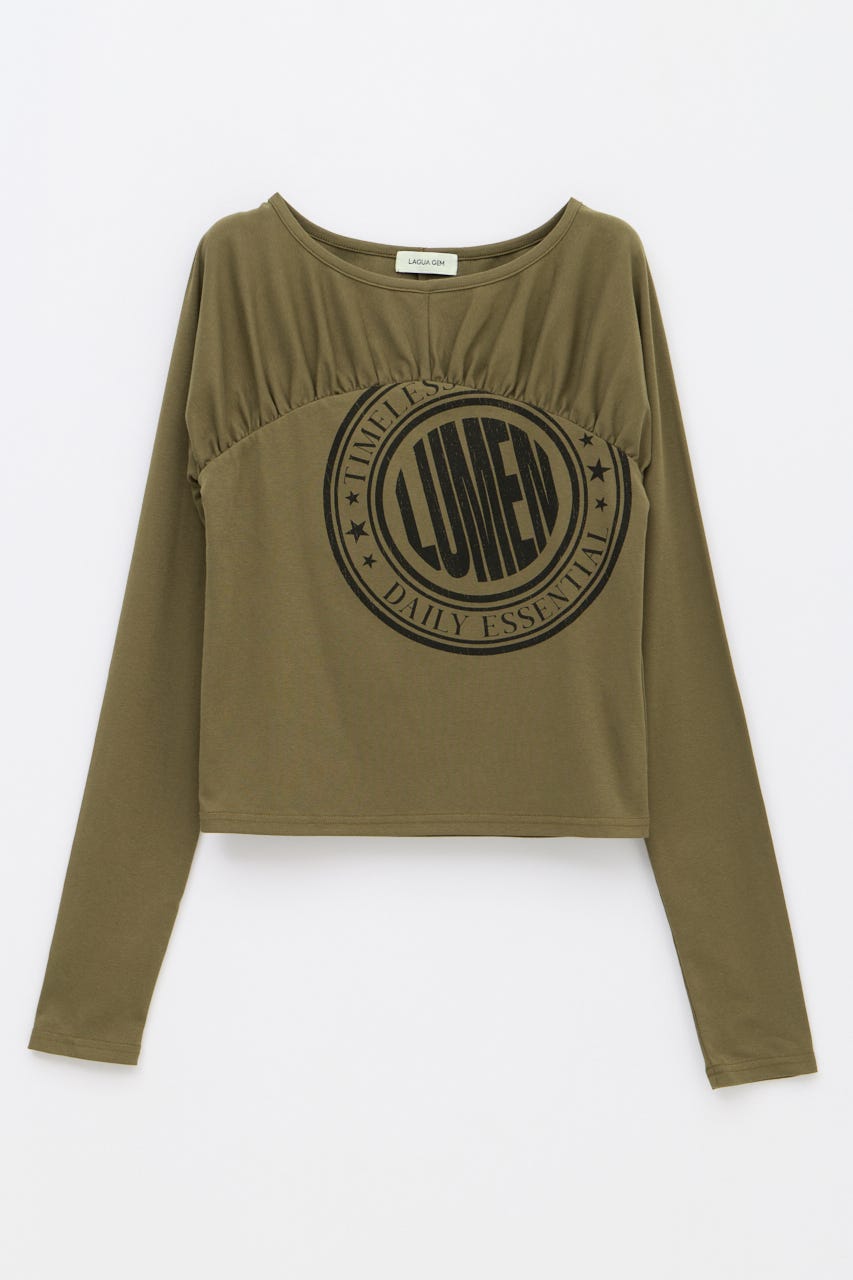 SWITCHING GATHER PRINT トップス KHA FREE