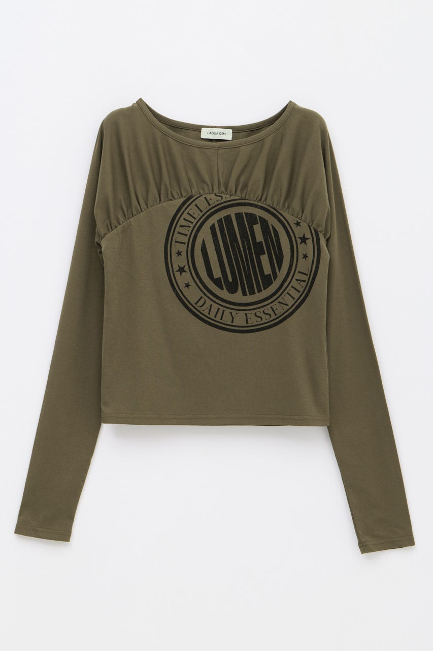 SWITCHING GATHER PRINT トップス KHA FREE