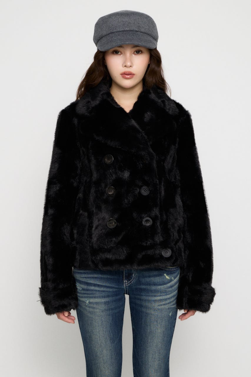 FAUX FUR COMPACT DOUBLE コート BLK FREE