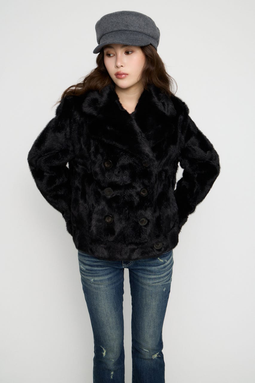 FAUX FUR COMPACT DOUBLE コート BLK FREE