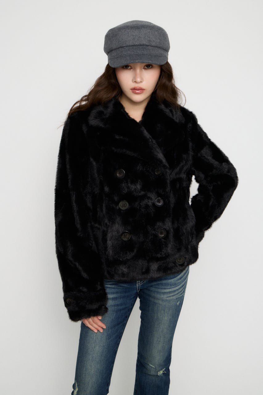 FAUX FUR COMPACT DOUBLE コート BLK FREE