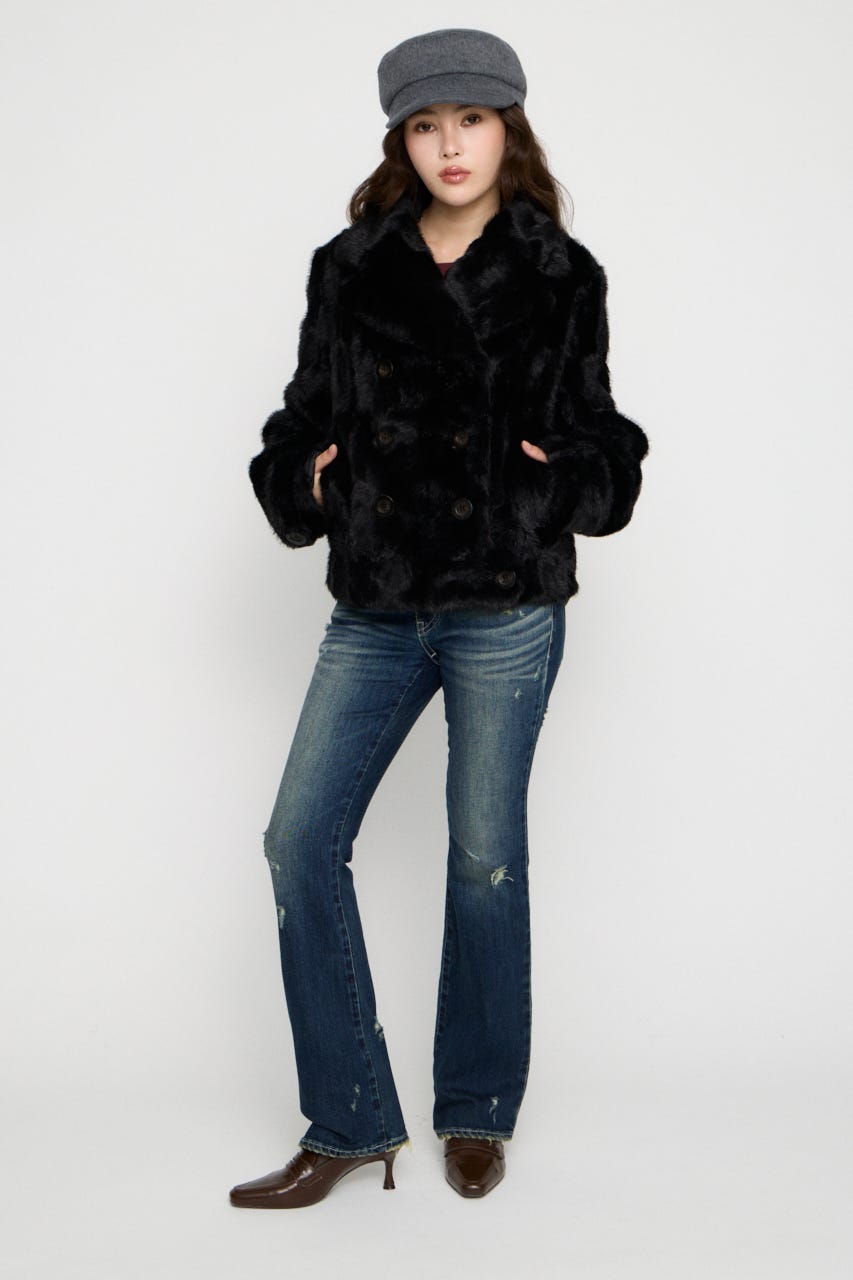 FAUX FUR COMPACT DOUBLE コート BLK FREE