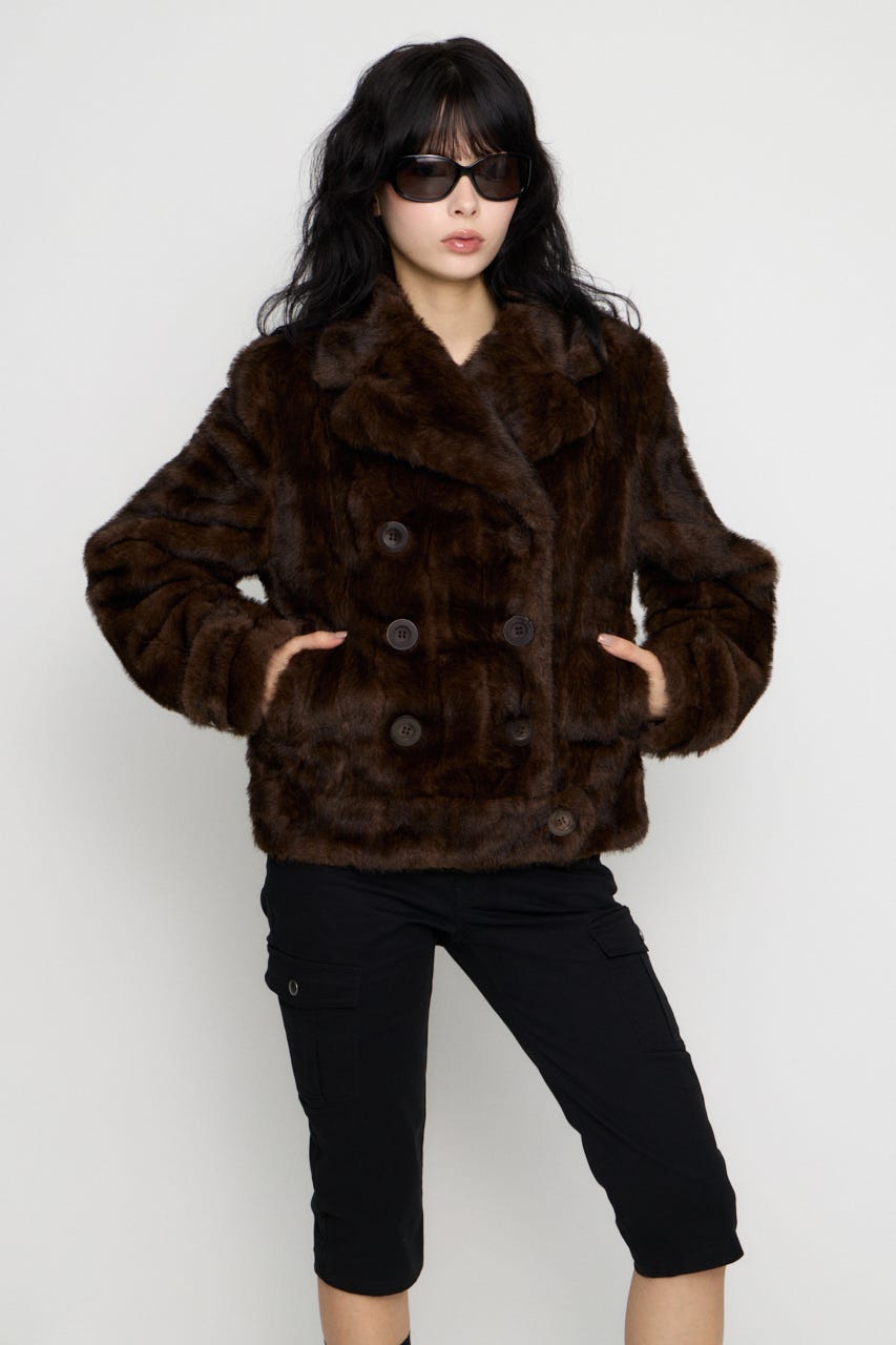 FAUX FUR COMPACT DOUBLE コート BRN FREE