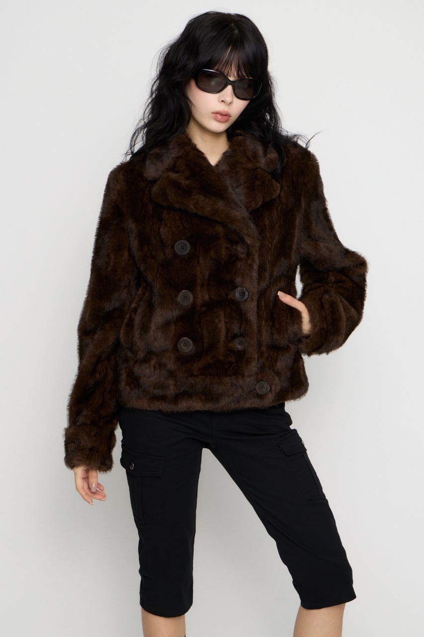 FAUX FUR COMPACT DOUBLE コート BRN FREE