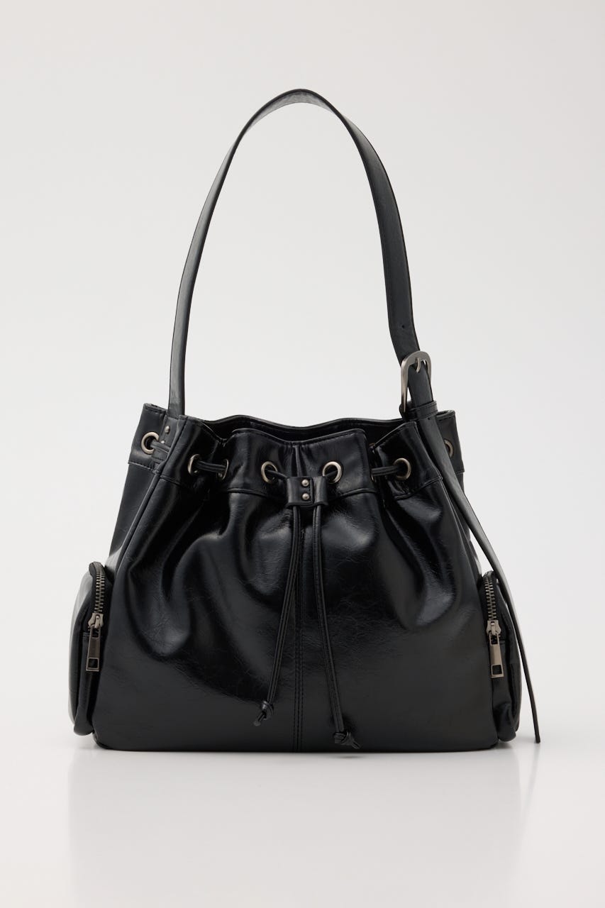 DRAWSTRING FAUX LEATHER バッグ BLK FREE