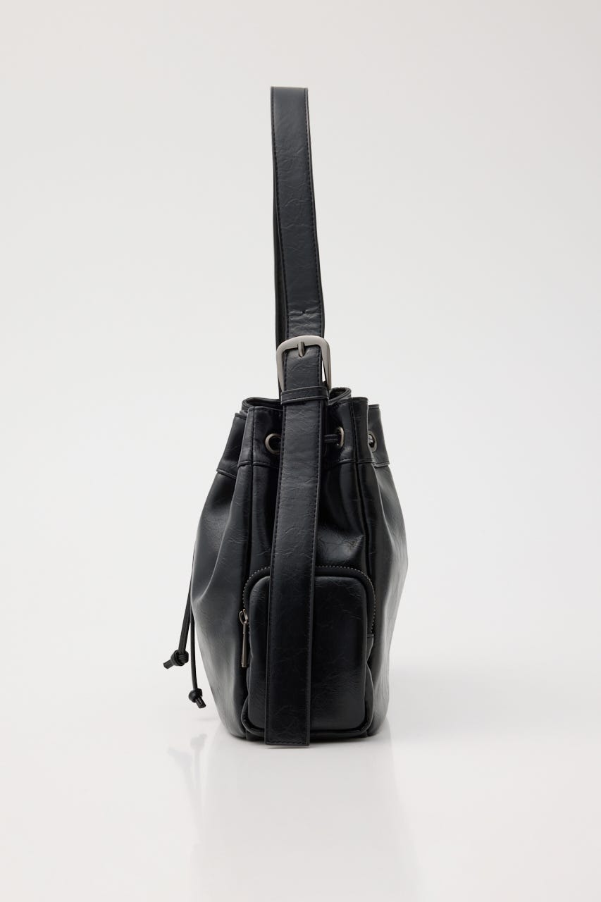 DRAWSTRING FAUX LEATHER バッグ BLK FREE