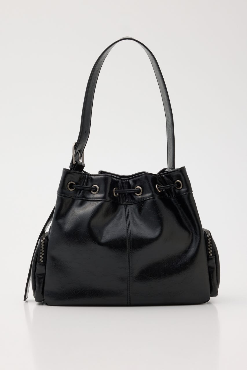 DRAWSTRING FAUX LEATHER バッグ BLK FREE