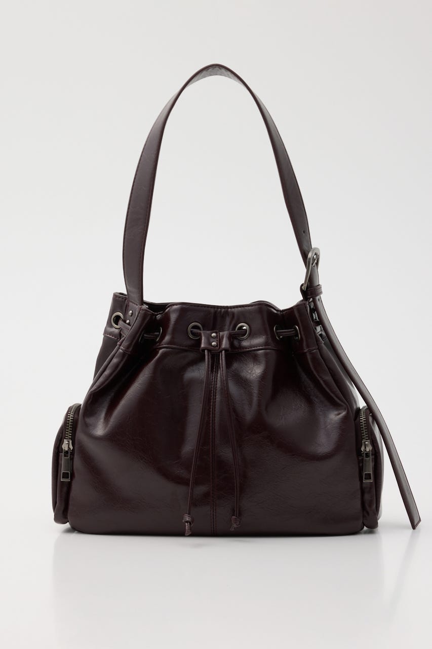 DRAWSTRING FAUX LEATHER バッグ D/RED FREE
