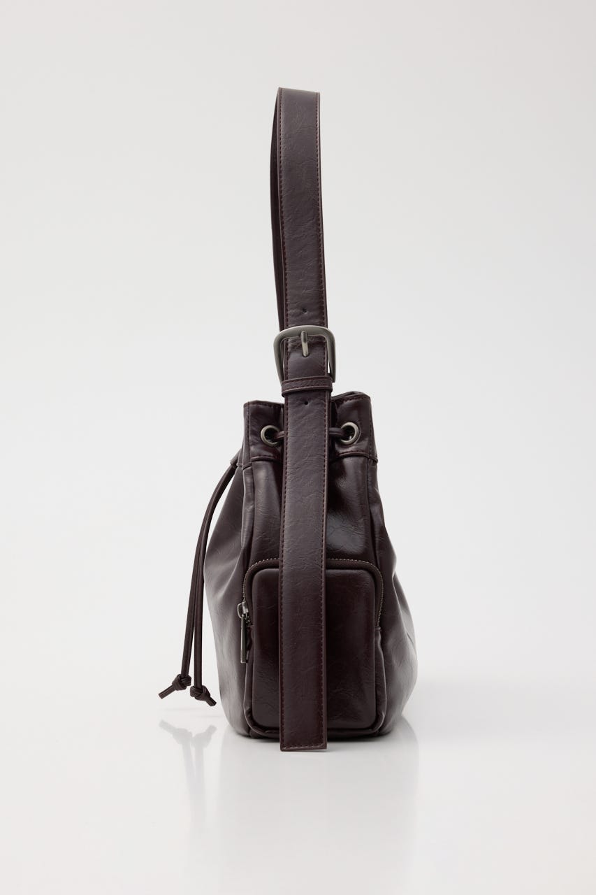 DRAWSTRING FAUX LEATHER バッグ D/RED FREE
