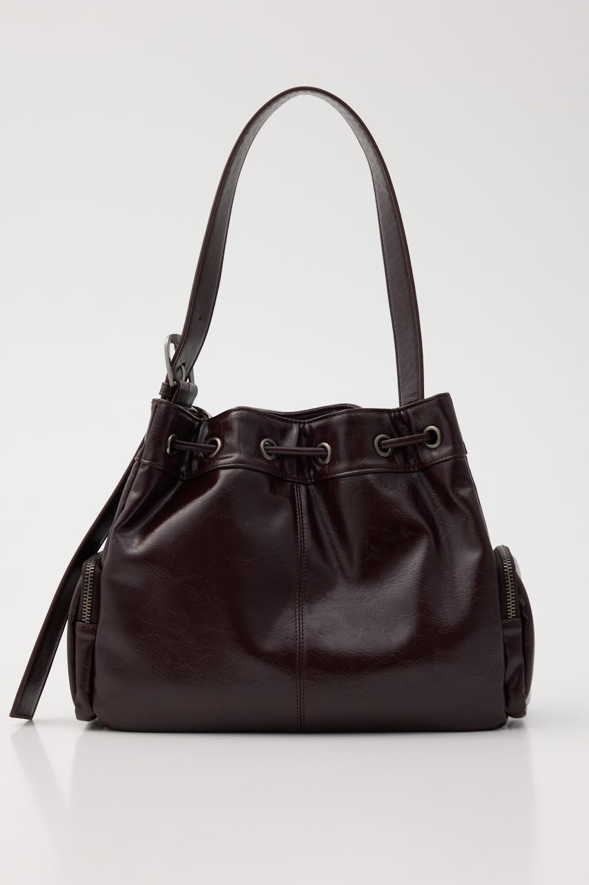 DRAWSTRING FAUX LEATHER バッグ D/RED FREE