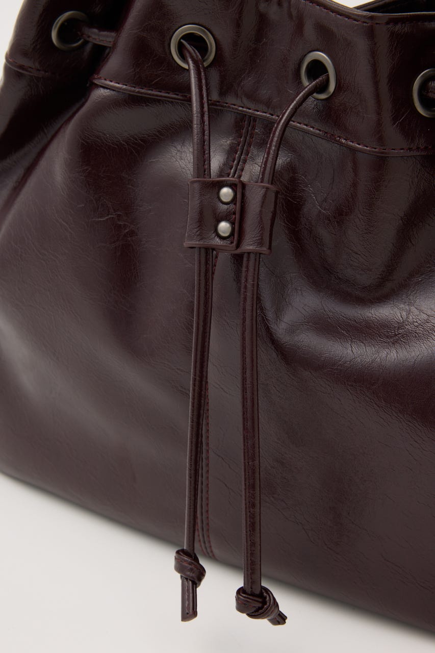 DRAWSTRING FAUX LEATHER バッグ D/RED FREE