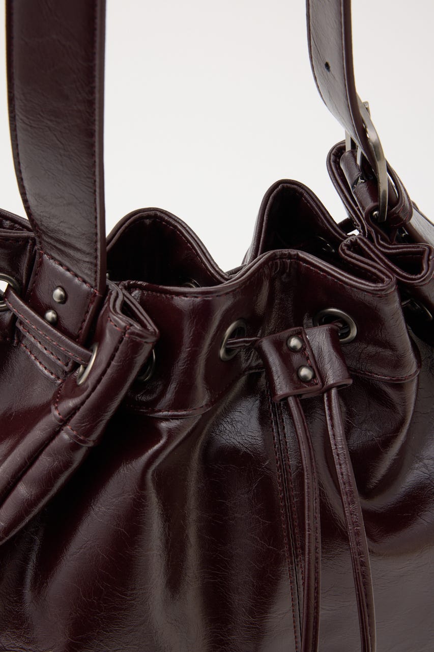 DRAWSTRING FAUX LEATHER バッグ D/RED FREE