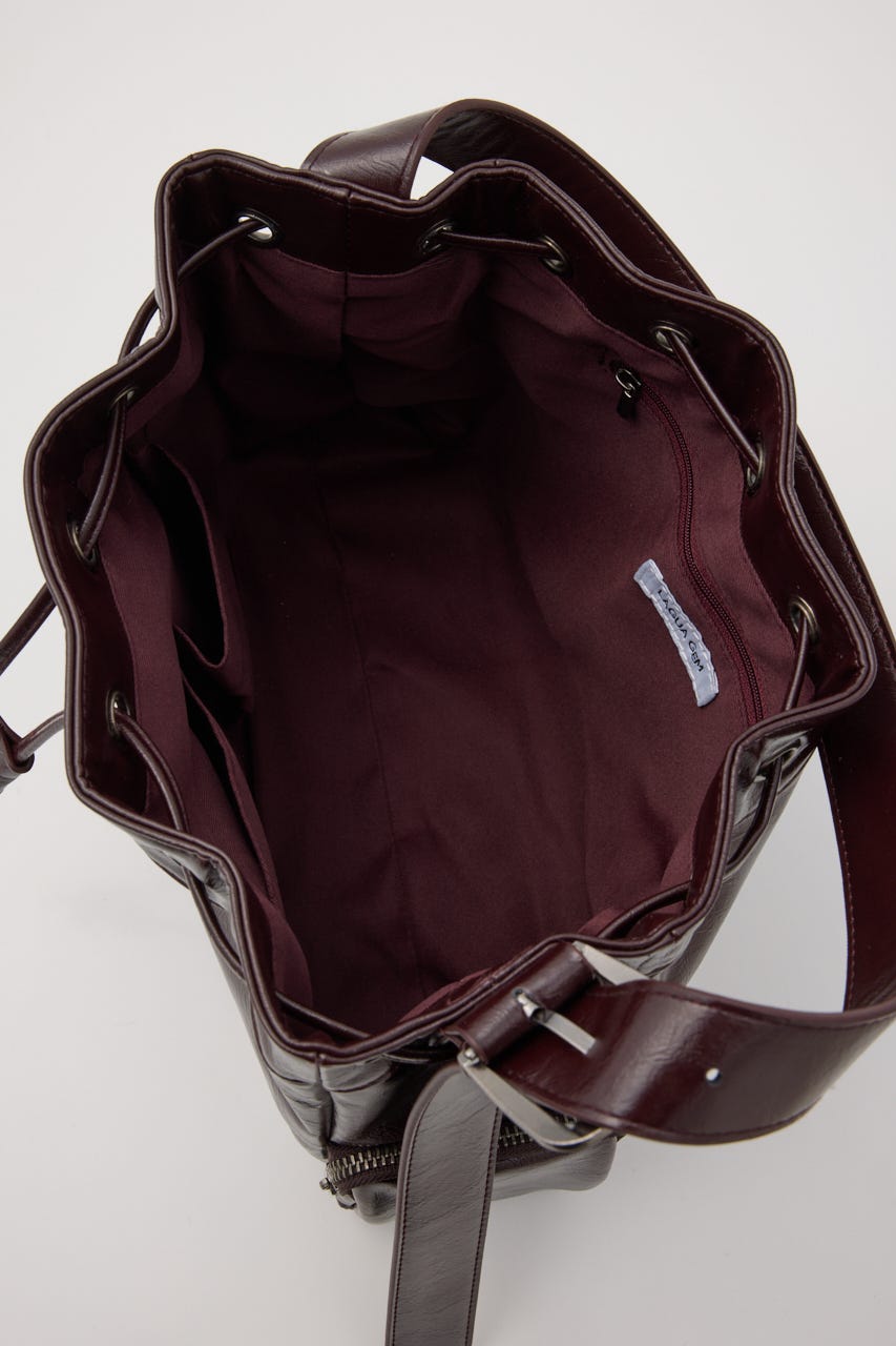 DRAWSTRING FAUX LEATHER バッグ D/RED FREE