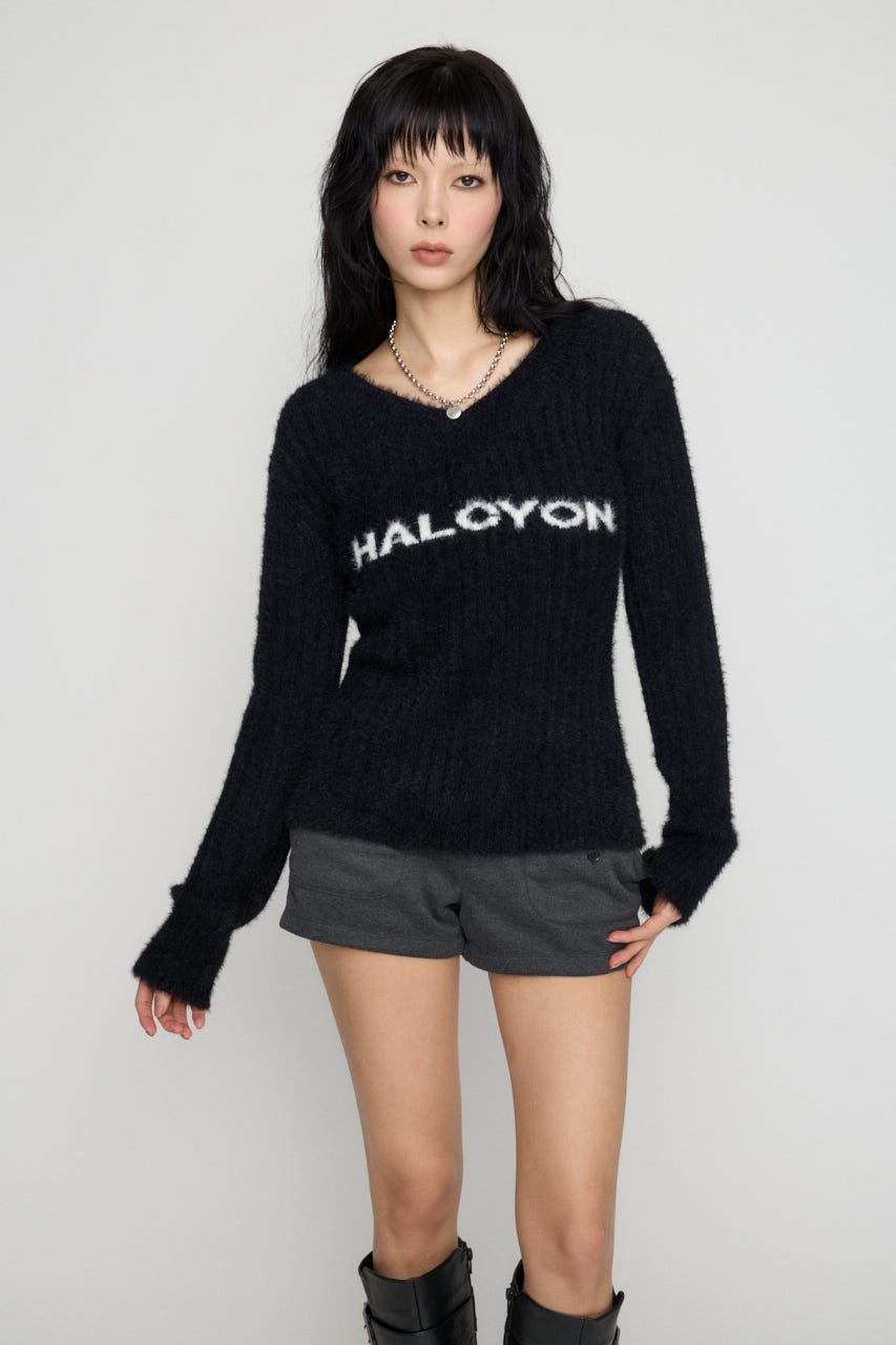 WIDE NECK SHAGGY ニット BLK FREE