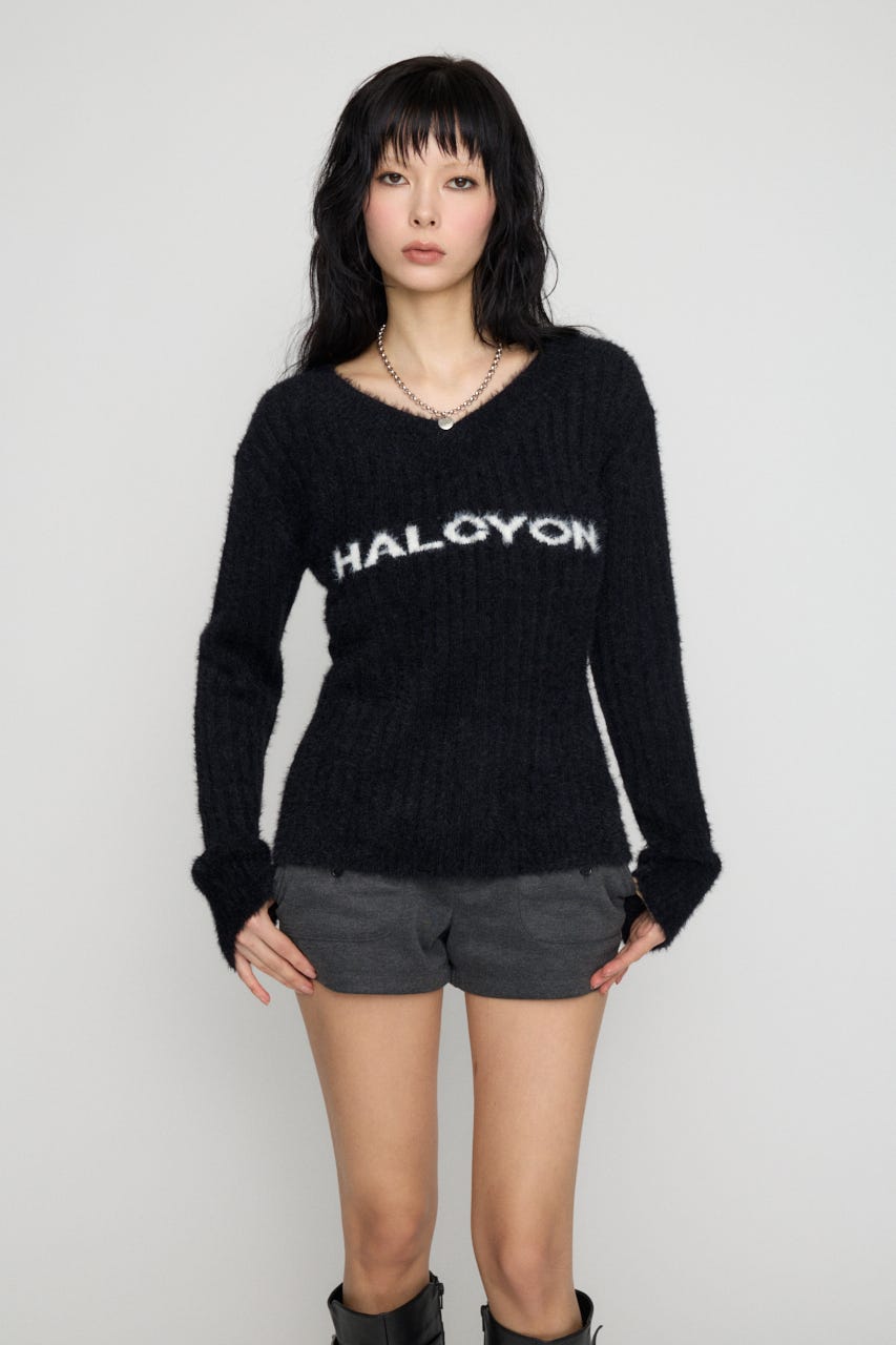WIDE NECK SHAGGY ニット BLK FREE