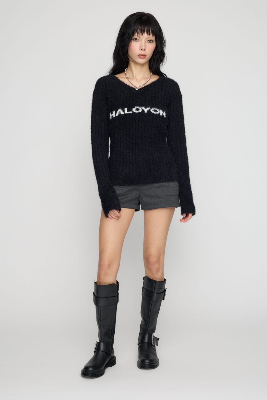 WIDE NECK SHAGGY ニット BLK FREE