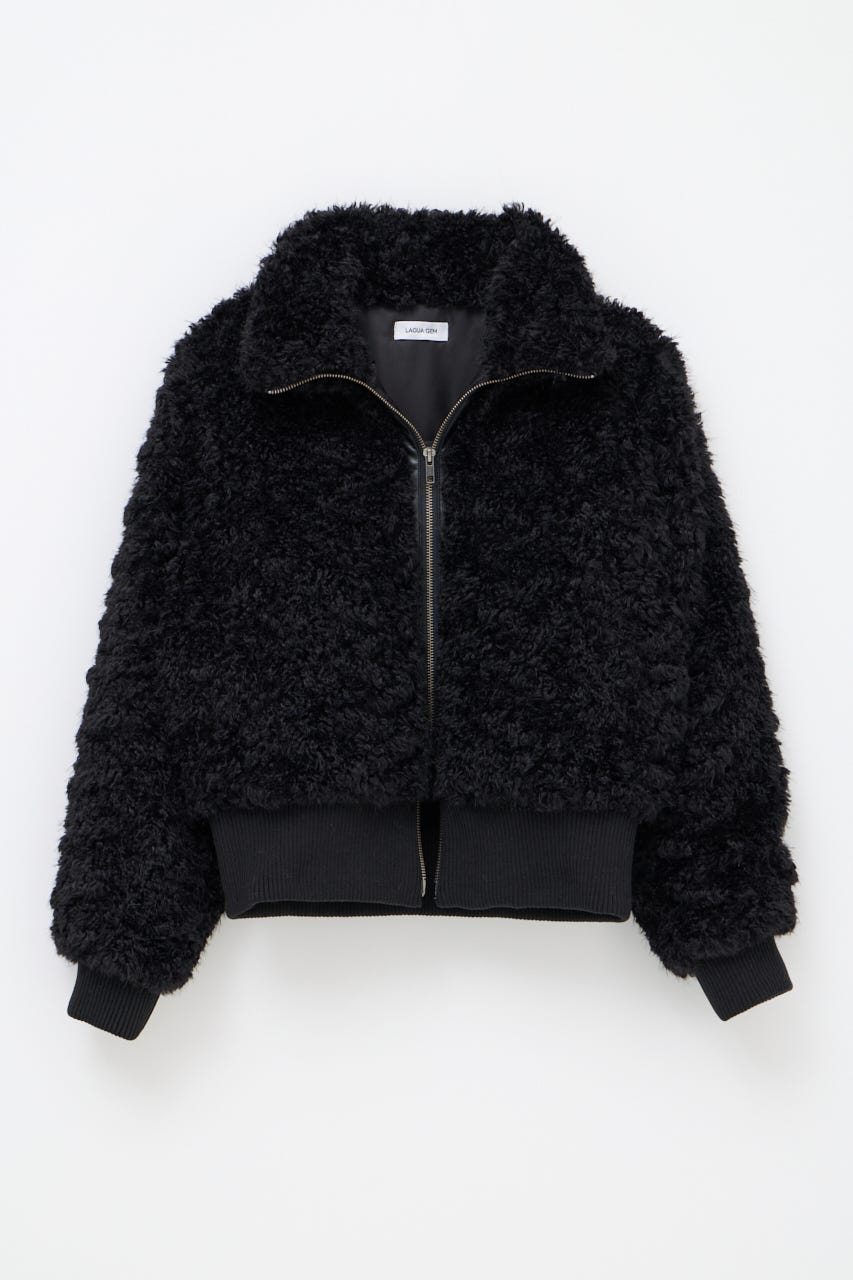 FRONT ZIP FAUX FUR ブルゾン BLK FREE