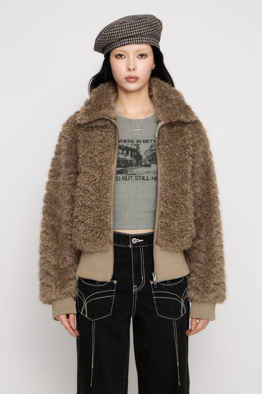 FRONT ZIP FAUX FUR ブルゾン BRN FREE