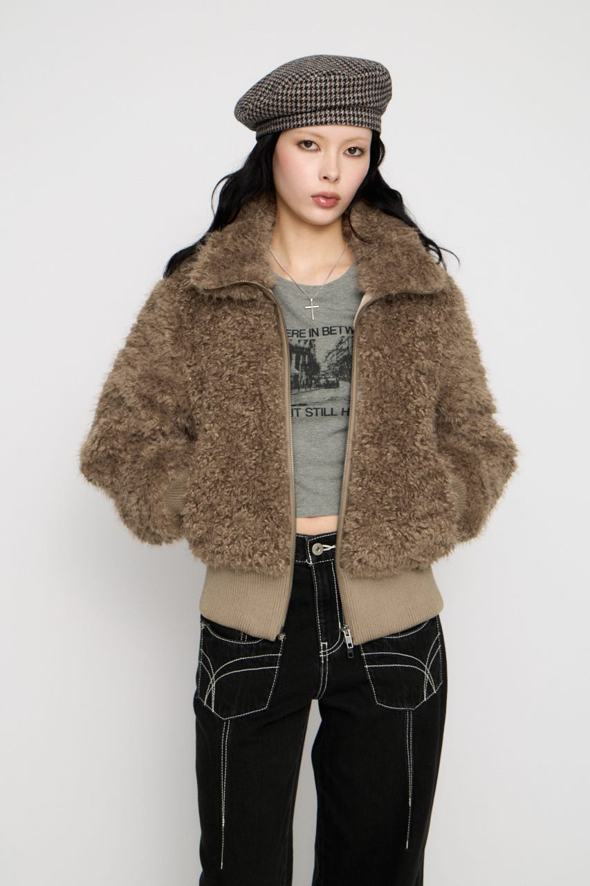 FRONT ZIP FAUX FUR ブルゾン BRN FREE