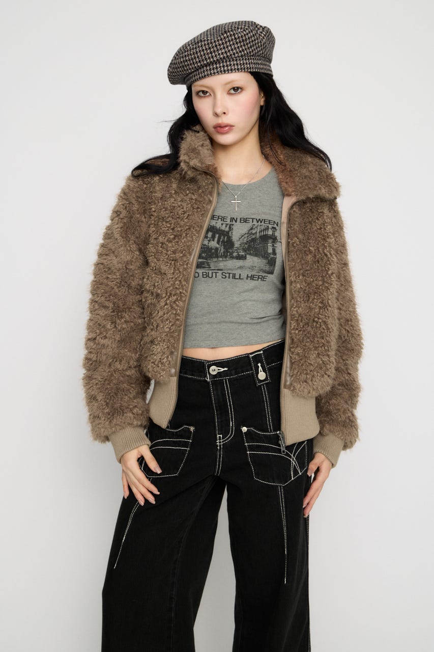 FRONT ZIP FAUX FUR ブルゾン BRN FREE