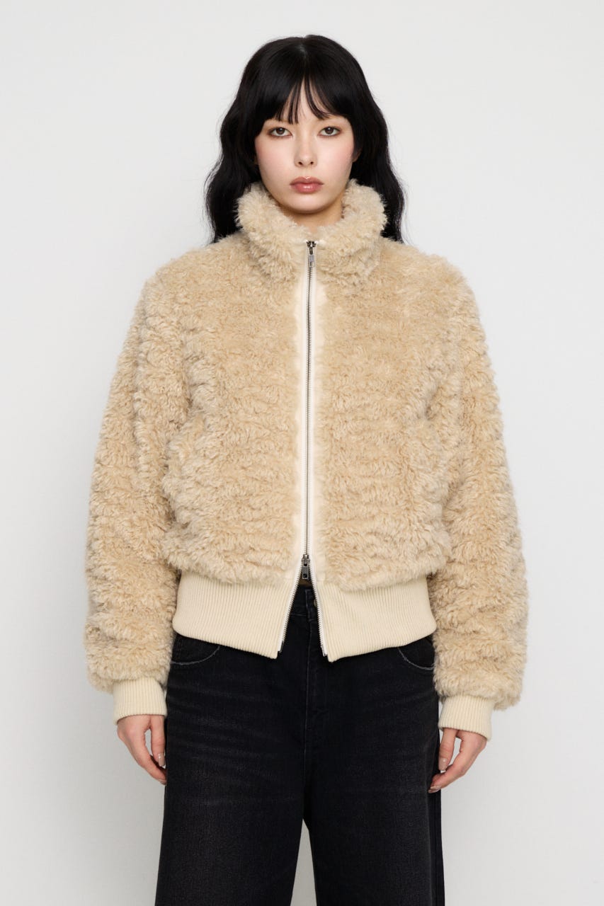 FRONT ZIP FAUX FUR ブルゾン IVOY FREE