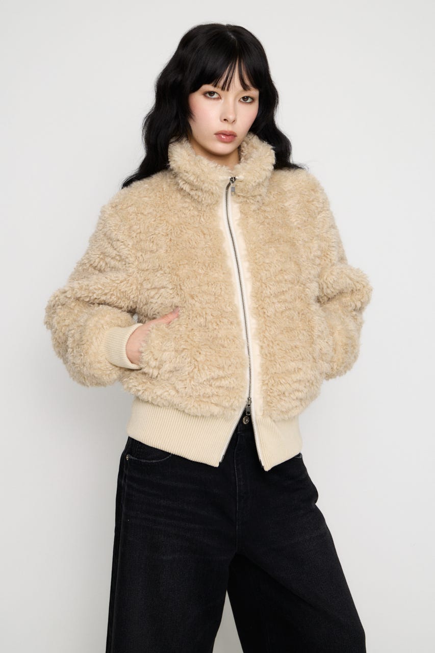 FRONT ZIP FAUX FUR ブルゾン IVOY FREE