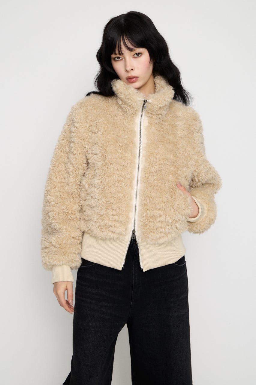 FRONT ZIP FAUX FUR ブルゾン IVOY FREE