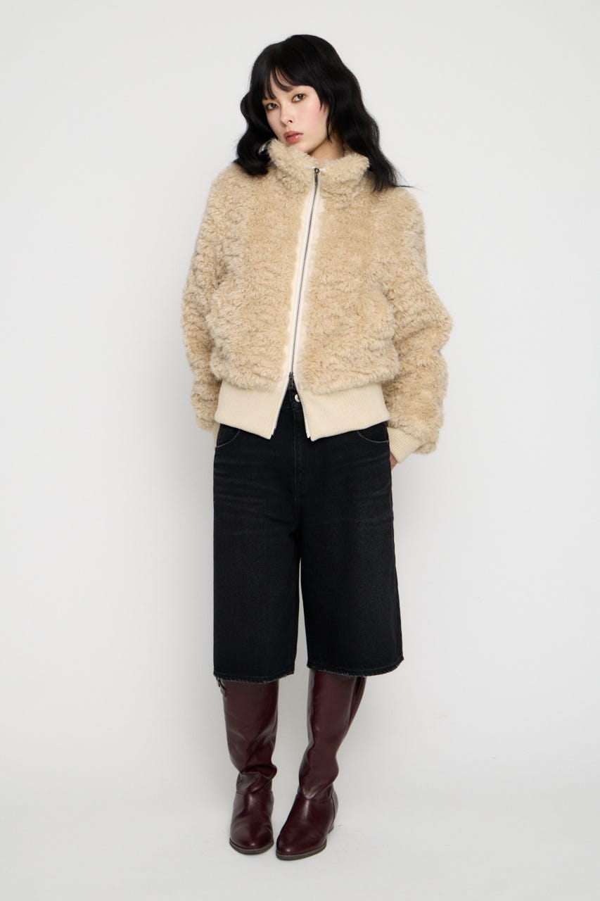 FRONT ZIP FAUX FUR ブルゾン IVOY FREE
