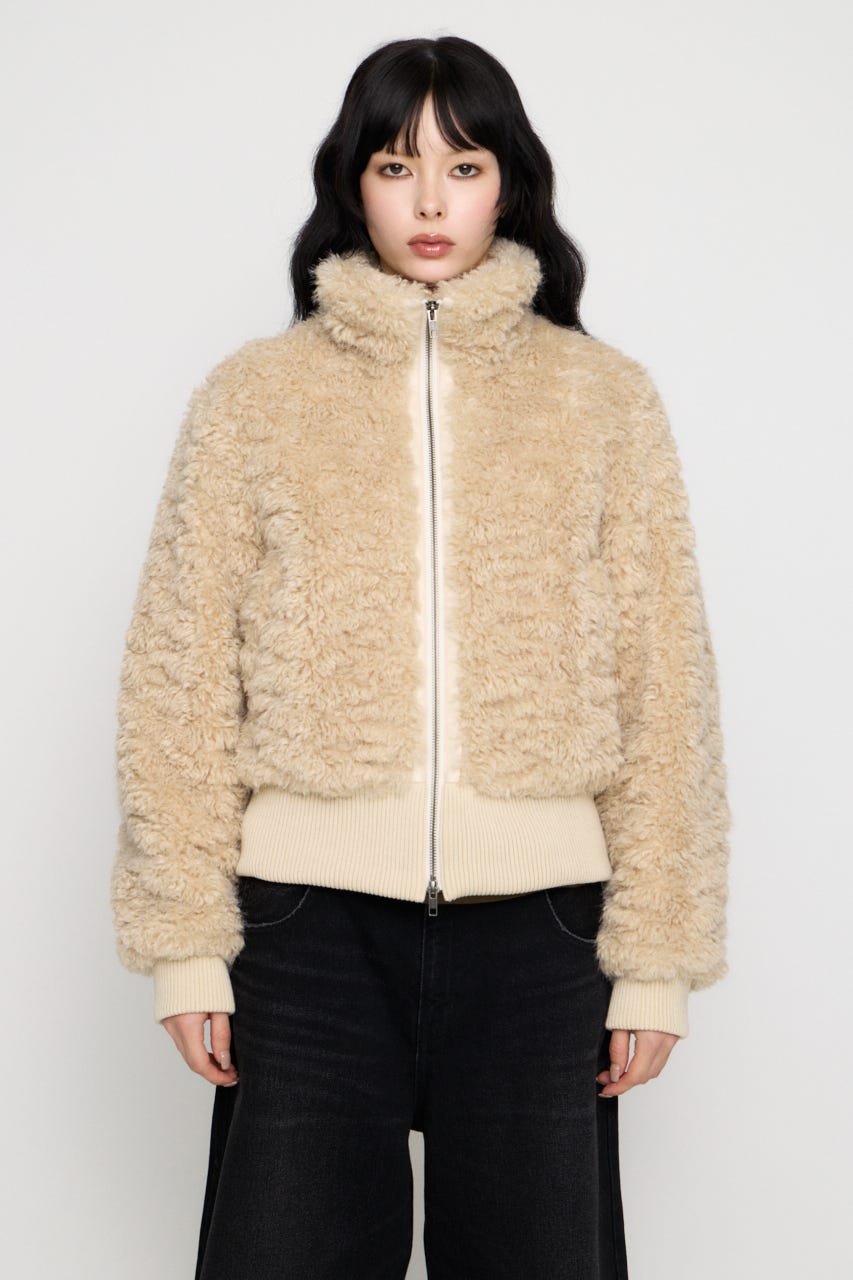 FRONT ZIP FAUX FUR ブルゾン IVOY FREE