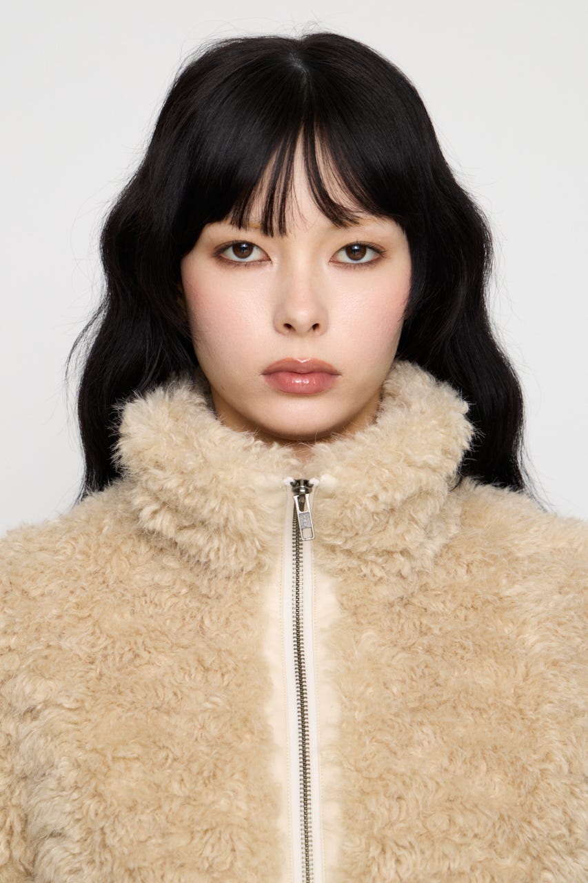 FRONT ZIP FAUX FUR ブルゾン IVOY FREE