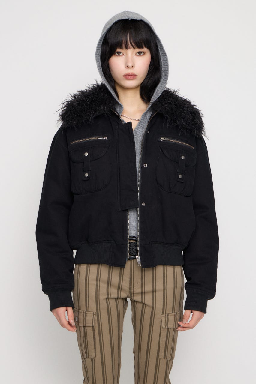2WAY FAUX FUR COTTON ブルゾン BLK FREE