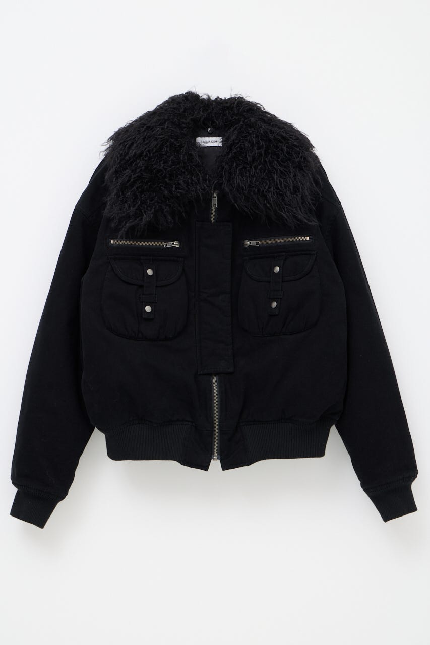 2WAY FAUX FUR COTTON ブルゾン BLK FREE