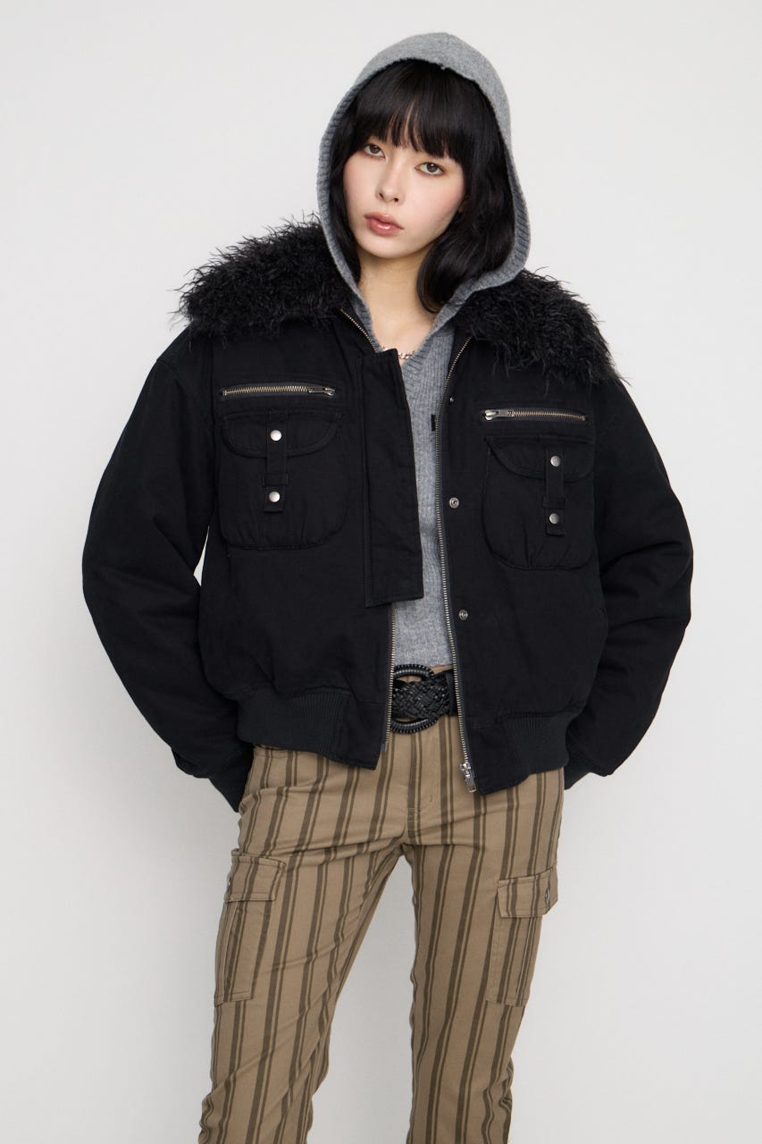 2WAY FAUX FUR COTTON ブルゾン BLK FREE