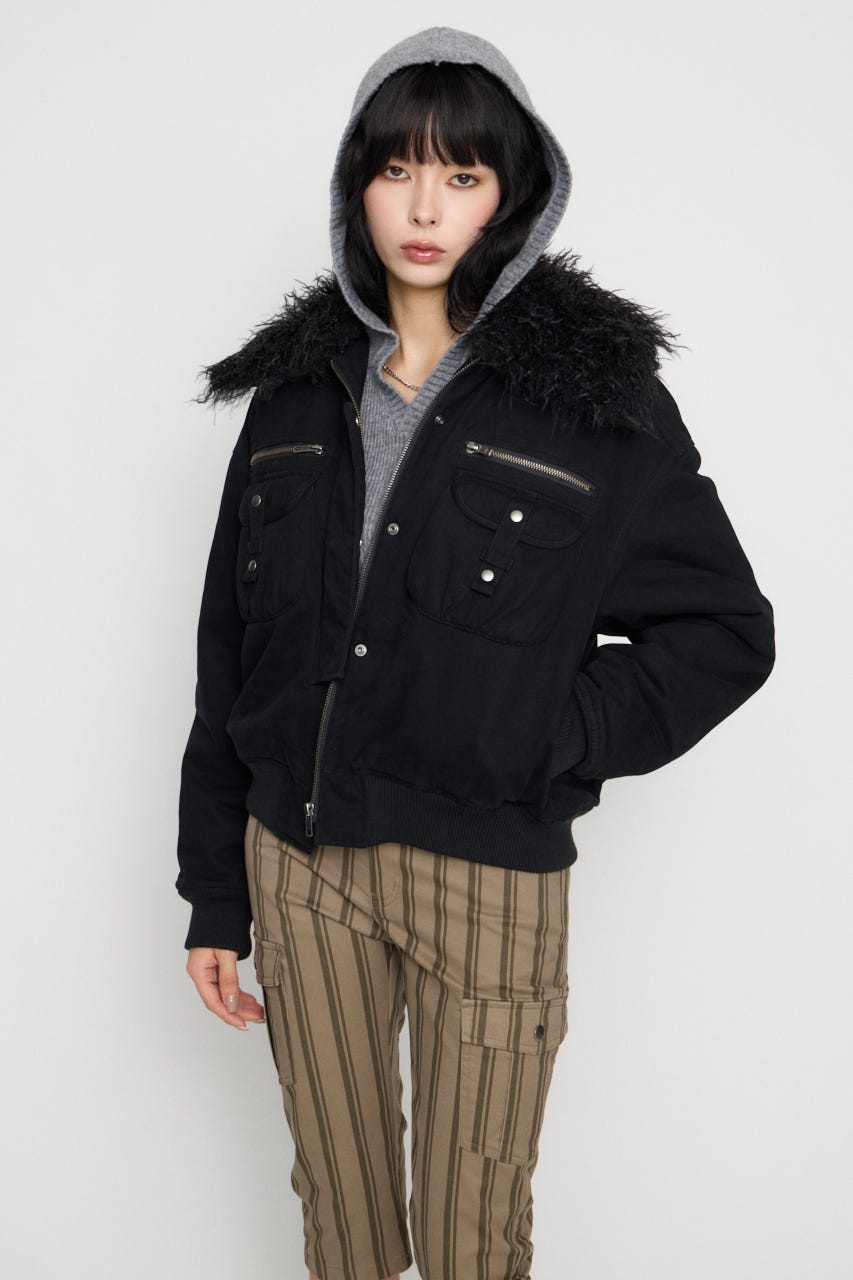 2WAY FAUX FUR COTTON ブルゾン BLK FREE
