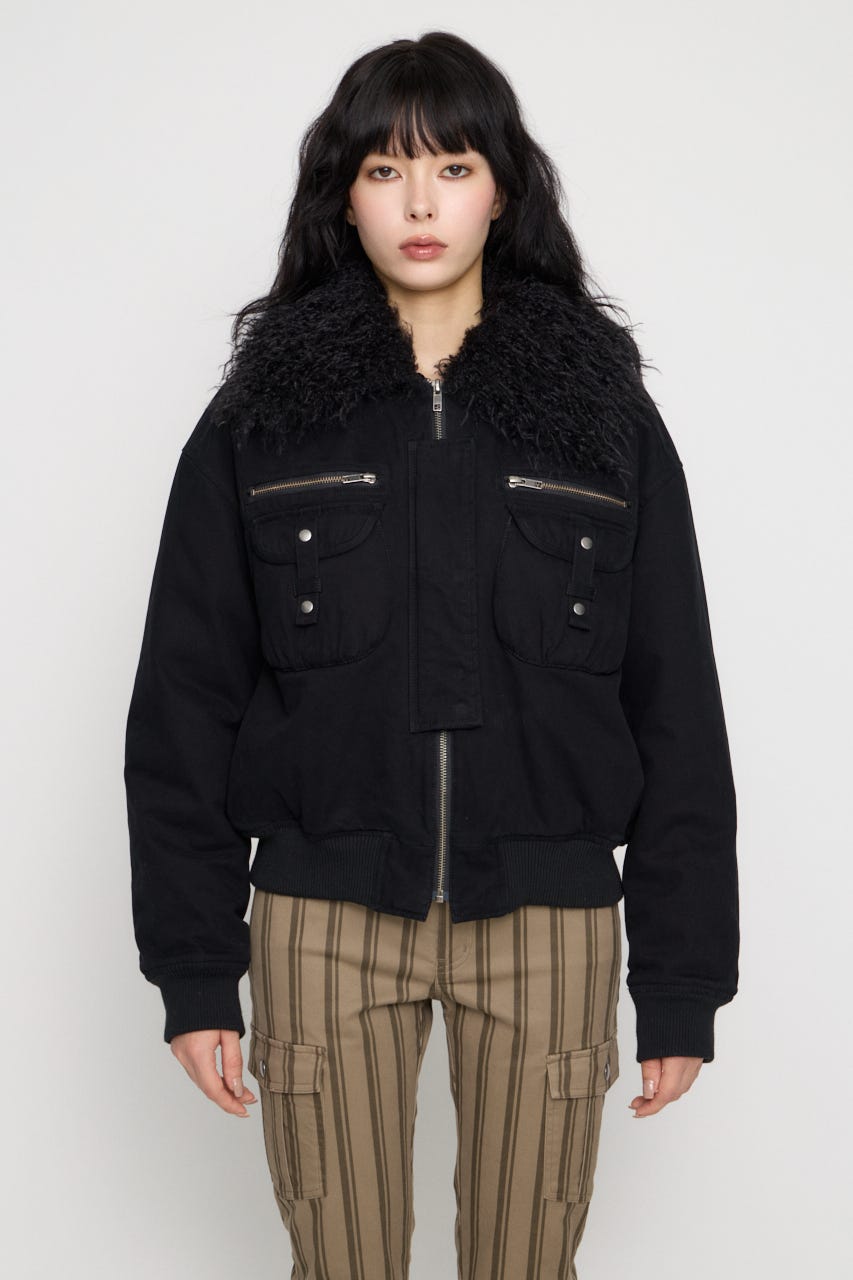 2WAY FAUX FUR COTTON ブルゾン BLK FREE