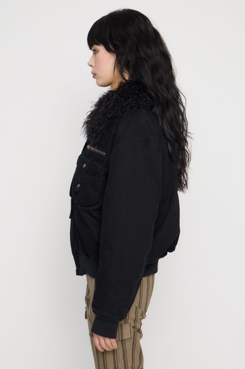 2WAY FAUX FUR COTTON ブルゾン BLK FREE