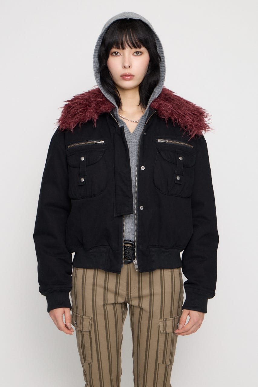 2WAY FAUX FUR COTTON ブルゾン BLK FREE
