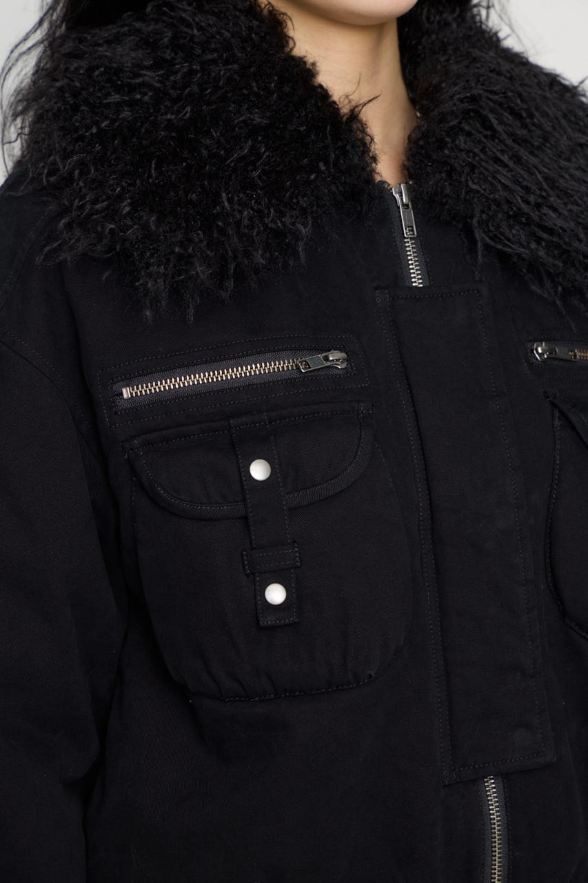 2WAY FAUX FUR COTTON ブルゾン BLK FREE