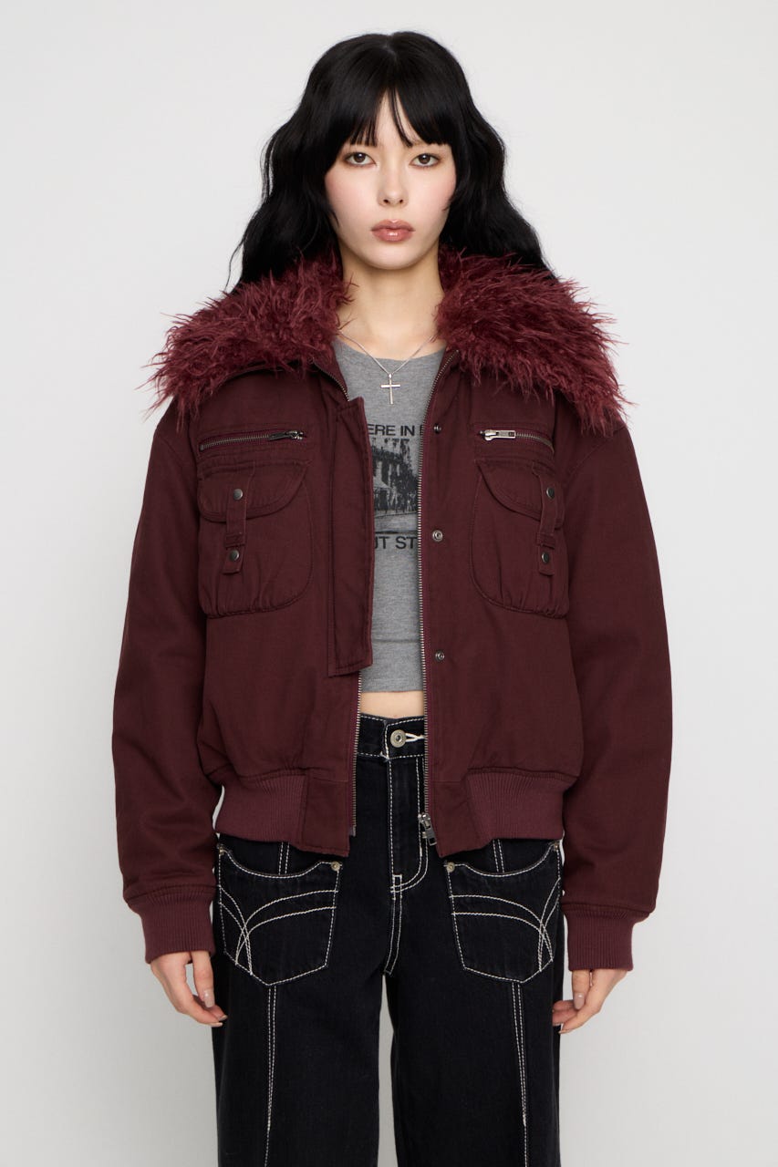 2WAY FAUX FUR COTTON ブルゾン D/RED FREE