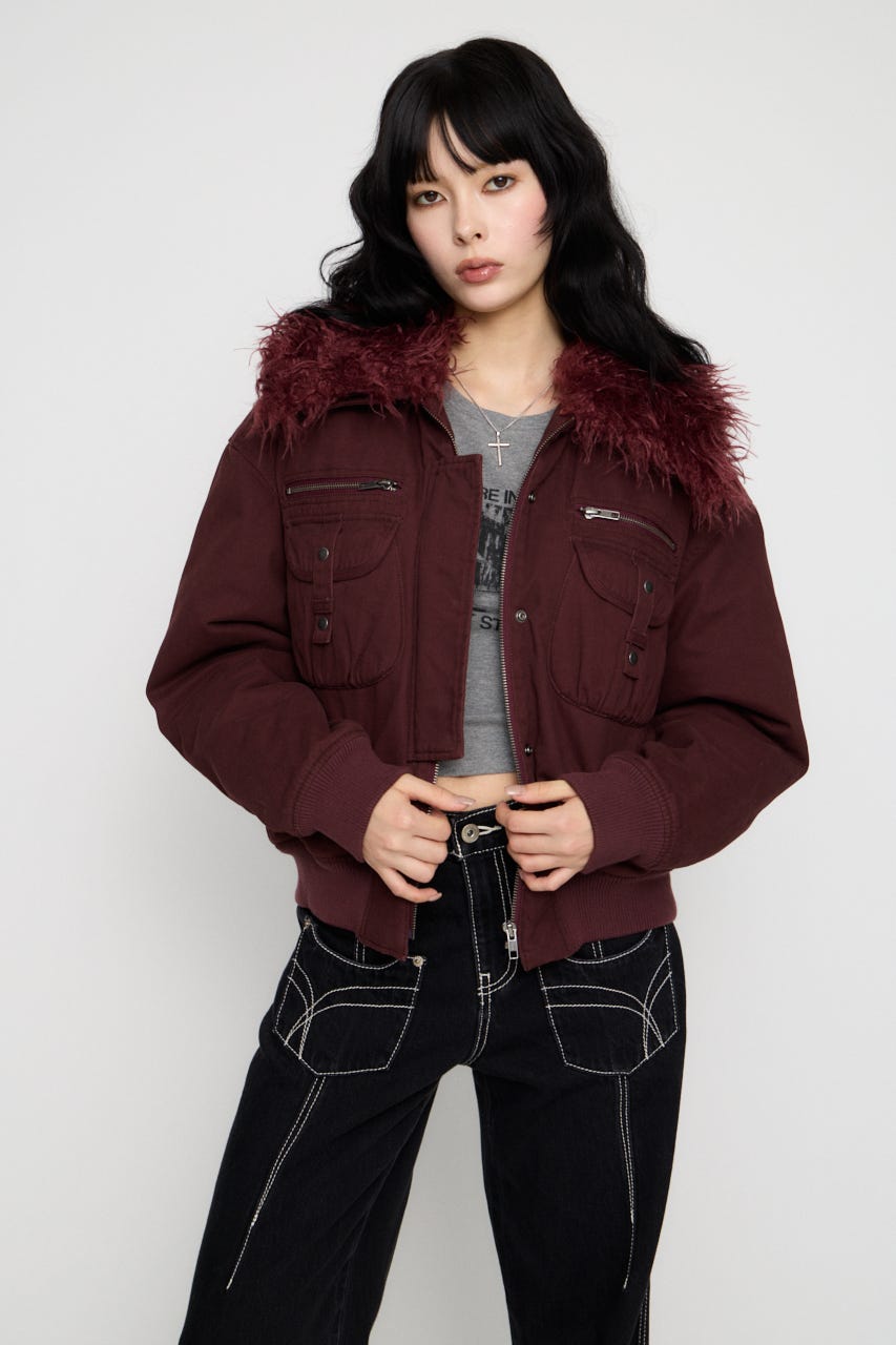 2WAY FAUX FUR COTTON ブルゾン D/RED FREE
