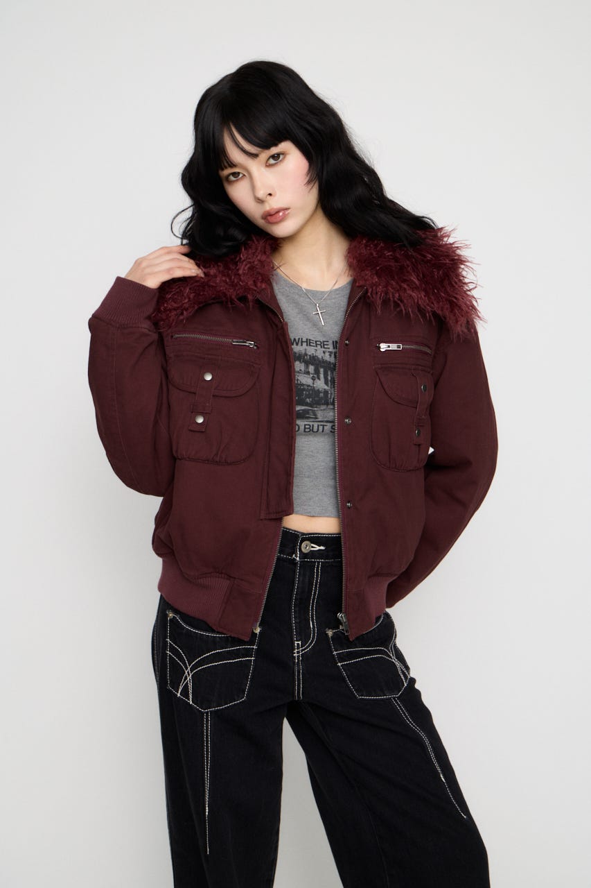 2WAY FAUX FUR COTTON ブルゾン D/RED FREE