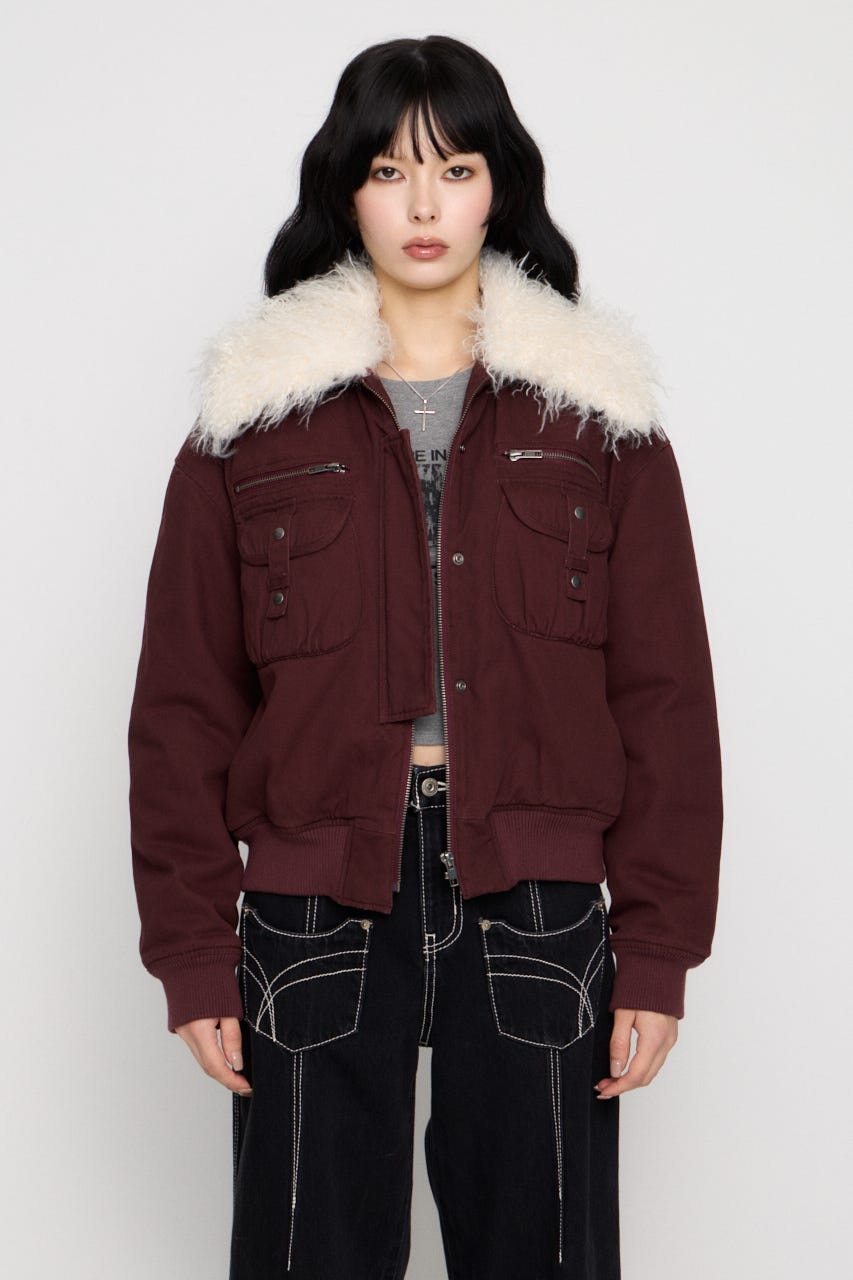 2WAY FAUX FUR COTTON ブルゾン D/RED FREE