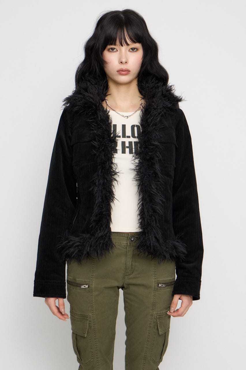 CORDUROY EDGE FAUX FUR ジャケット BLK FREE