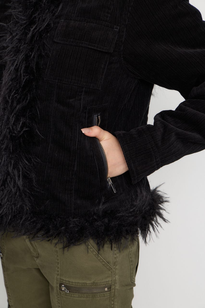 CORDUROY EDGE FAUX FUR ジャケット BLK FREE