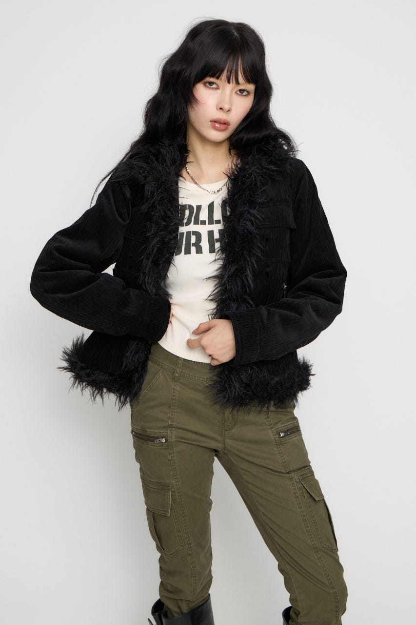 CORDUROY EDGE FAUX FUR ジャケット BLK FREE